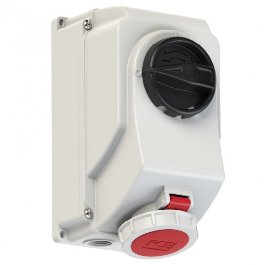 GNIAZDO Z WYŁĄCZNIKIEM 0-1 DUŻE BLOKADA 16A 400V 3P+Z IP44 PCE 75142-6 -zdjęcie numer 1