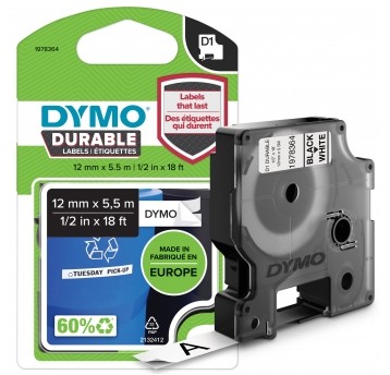 DY.TAŚMA D1 DURABLE 12MM CZARNY/BIAŁY TAŚMA