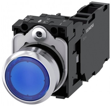 PRZYCISK PODŚW. NIEBIESKI, 24V METAL
