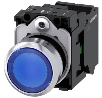 PRZYCISK PODŚW. NIEBIESKI, 24V METAL