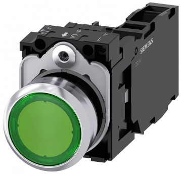 PRZYCISK PODŚW. ZIELONY, 24V METAL