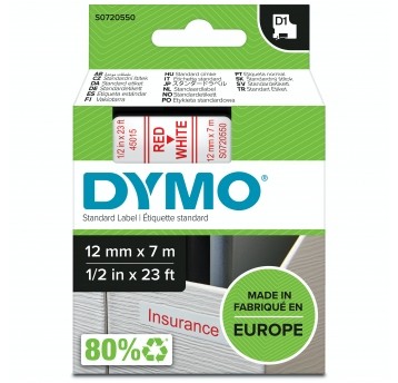 TAŚMA D1 12mm CZERW/BIAŁA TAŚMA