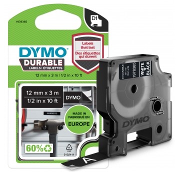 Taśma D1 Durable - 12 mm x 3 M - biały/cza